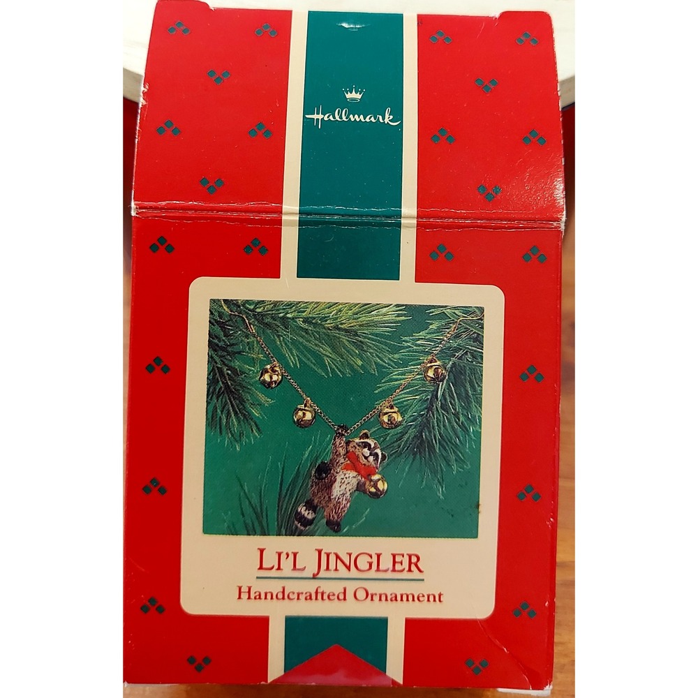 Vintage Hallmark Keepsake Ornament 1986 Li'l Jingler Raccoon with Gold Bells